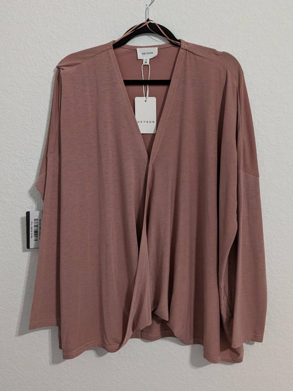 Heyson Women's Never Better Mauve Long Sleeve Wrap V-Neck Top NWT (Medium)